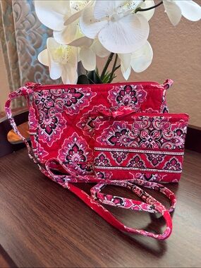 Vera Bradley Red Pink Quilted Crossbody with Matching coin/card pouch